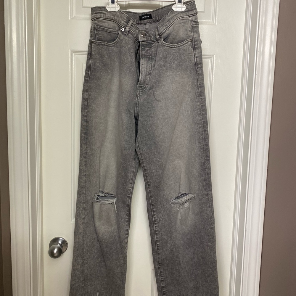 Express Charcoal Wide Leg Jeans